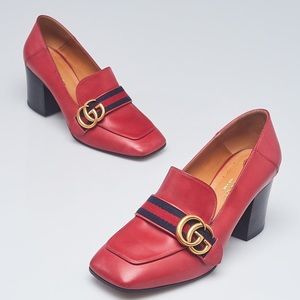 Red Leather Gucci Marmont Leather Heels